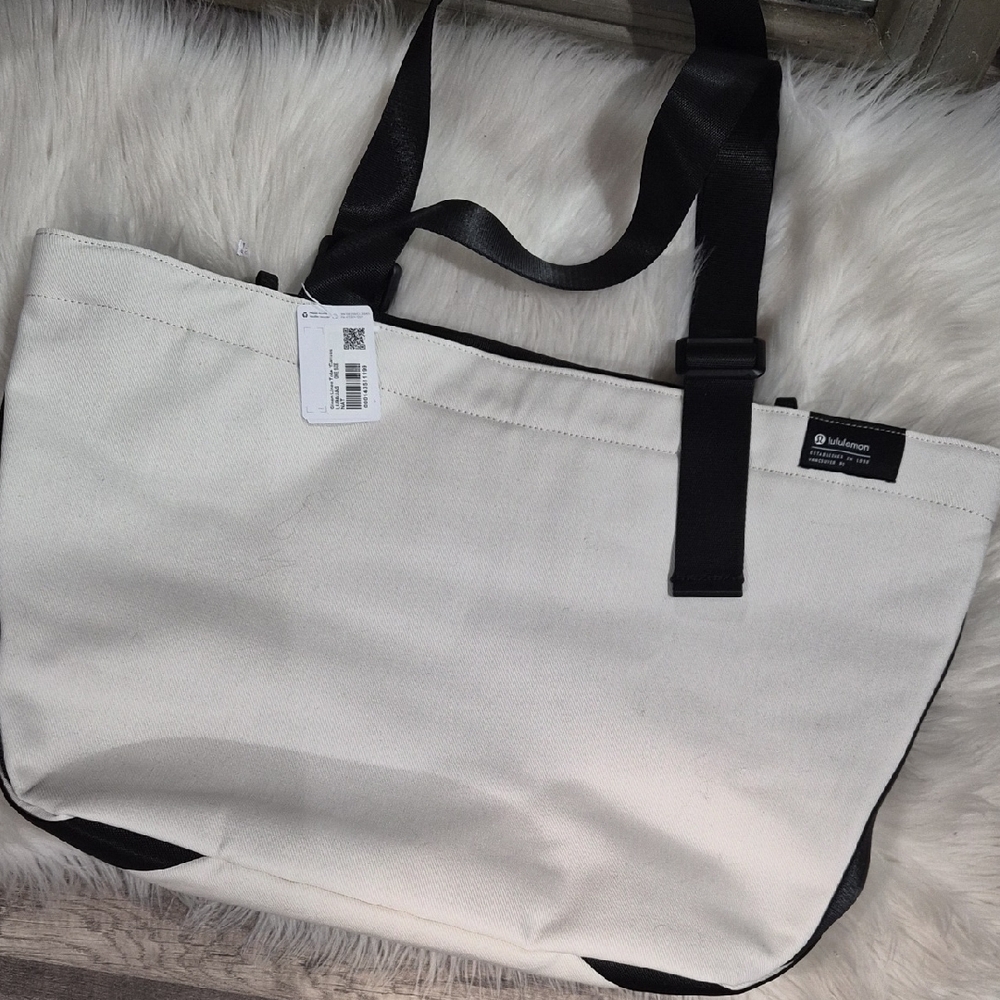 White and Black Canvas Tote Bag